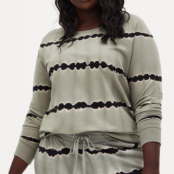 torrid Tops - Torrid - Active Terry Black Stripe Tie-Dye Sage Green Sweatshirt Pullover - 1x